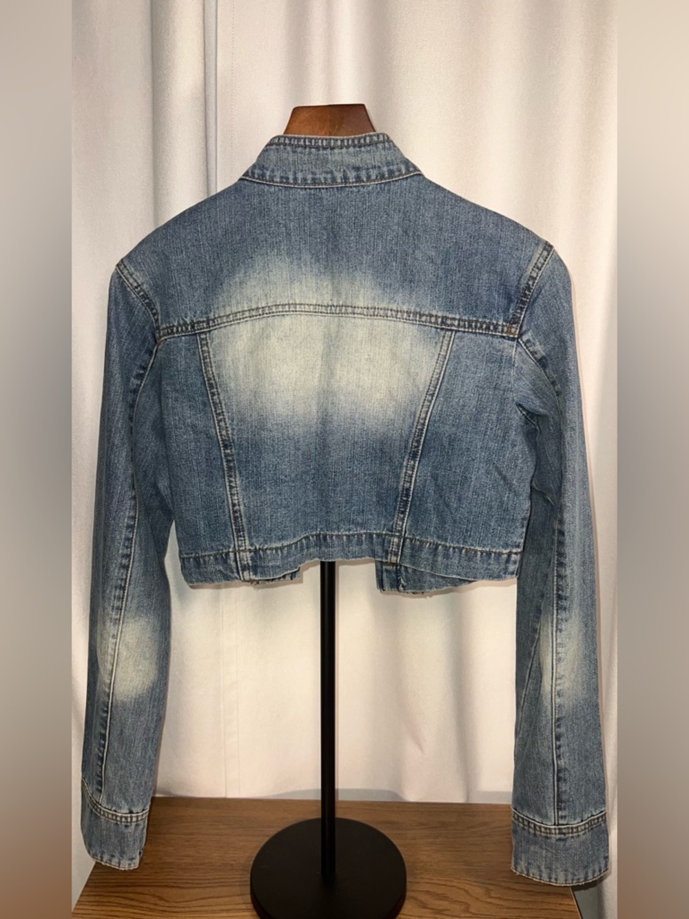 Cropped Denim Military Jacket Gold Button Y2K Fitted Western Festival - XL - Picture 4 of 6